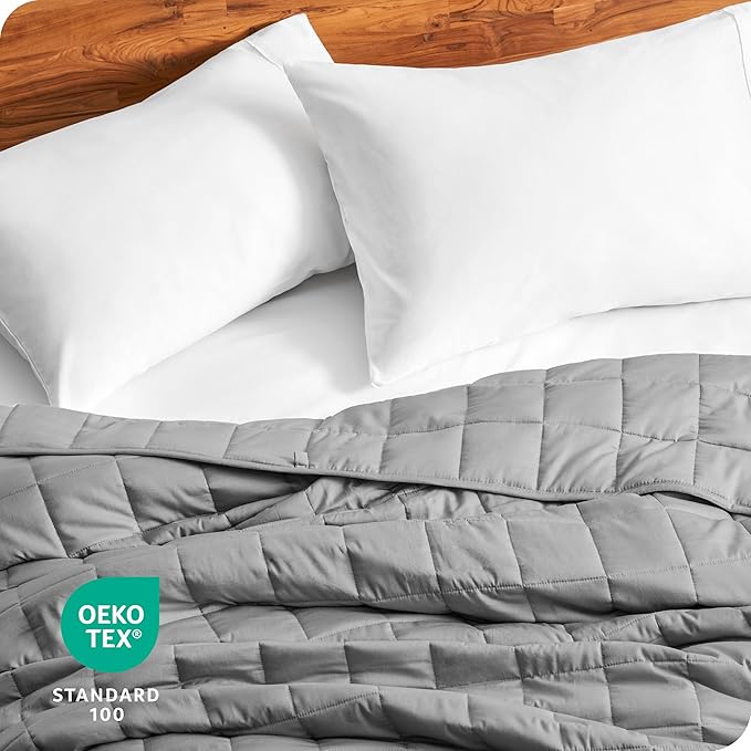 Bare Home Weighted Blanket All-Natural 100% Cotton with Nontoxic Glass Beads 60"x80" 22lbs, Light Grey