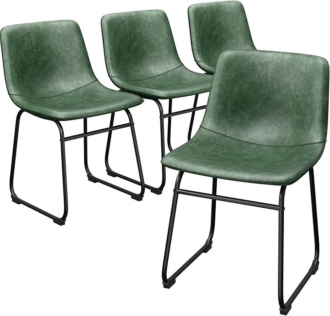 Dining Chairs Set of 6, 18 Inch Modern Armless Dining Chair with Back, Faux Leather Kitchen Dining Room Chair with Metal Legs for Home, Bistro Coffee Shops (Green)