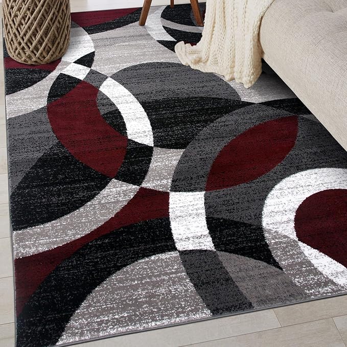 Rugshop Contemporary Abstract Circles Perfect for high Traffic Areas of Your Living Room,Bedroom,Home Office,Kitchen Area Rug 3'3" x 5' Red