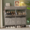 Shoe Storage Cabinet for Entryway, Farmhouse Wide Shoe Cabinet with 4 Flip Drawers and 2 Top Drawers, Freestanding Organizer with Adjustable Shelves, Hooks, and Anti-Tip Kit for Hallway