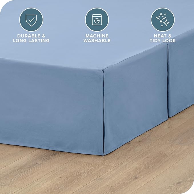Bare Home Twin XL Bed Skirt - 15-Inch Tailored Drop Easy Fit - Bed Skirt for Twin Extra Long Beds - Center & Corner Pleats (Twin XL, Coronet Blue)