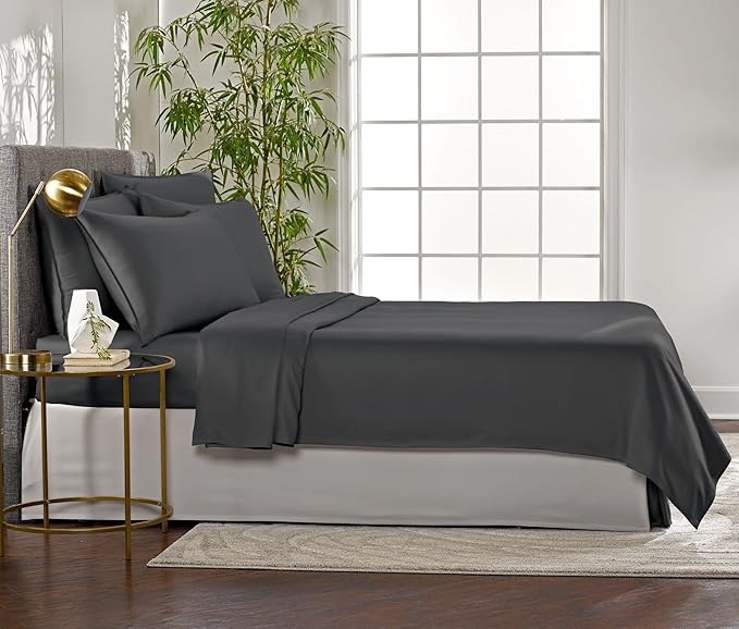 Pure Bamboo Full Sheets, Genuine 100% Organic Viscose Derived from Bamboo Bed Sheet Set, Luxuriously Soft & Cooling, Double Stitching, 2 Year Quality Promise (Full, Charcoal)