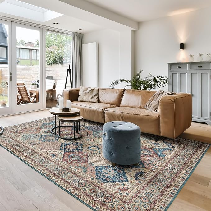 Gertmenian Indoor Boho Area Rug - 8x10 Large, Non Slip, Super Strong, Ideal for High Traffic Areas in Bedroom, Living Room, Kitchen - Cinzia, Bronze, 28508