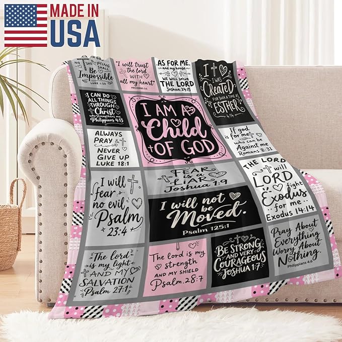Christian Gift for Women, Inspirational Throw Blanket for Couch, Soft Lightweight Flannel Blanket, 40"x 50" Thoughts and Prayers Blankets for Bedroom Sofa Living Room Decoration