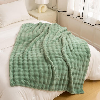 YUSOKI Luxury 3D Bubble Throw Blanket 2lb,All Ages,Home Decoration, (Sage Green,50 * 60inches)
