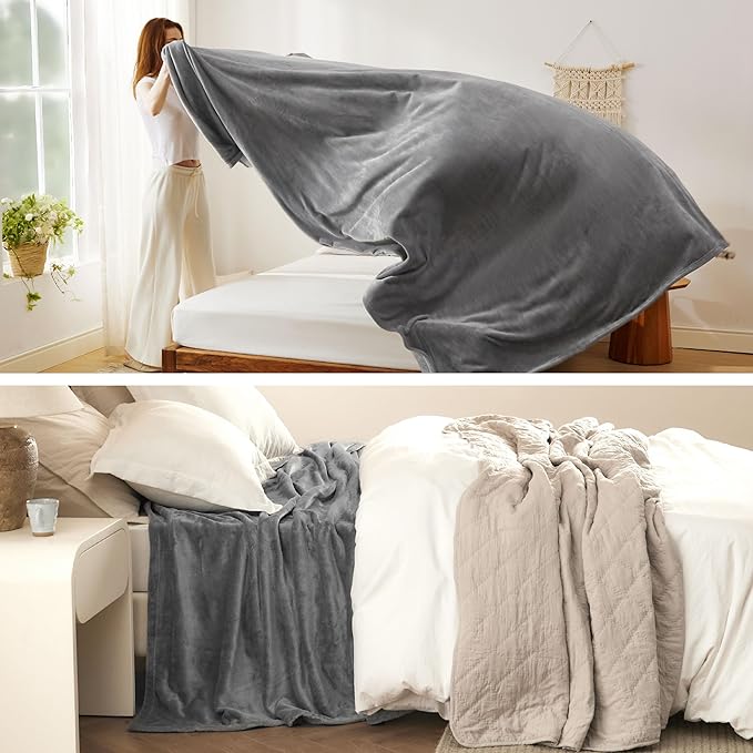 Bedsure Fleece Blanket Twin Blanket Grey - 300GSM Soft Lightweight Plush Cozy Twin XL Blankets for Bed, Sofa, Couch, Travel, Camping, 66 inch X 90 inch