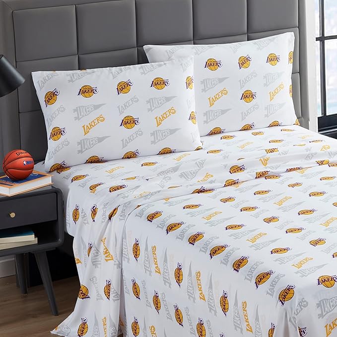 NORTHWEST Officially Licensed Los Angeles Lakers NBA Full Size Sheet Set – Soft Team Logo Bedding for Dorms, Bedrooms, Fan Caves & Game Day Style