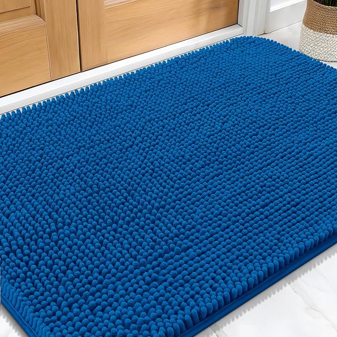 OLANLY Dog Door Mat for Muddy Paws 30x20, Absorbs Moisture and Dirt, Absorbent Non-Slip Washable Doormat, Quick Dry Chenille Mud Mat, Entry Indoor Entryway Carpet for Inside Floor, Deep Navy Blue
