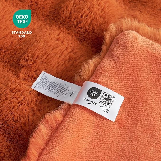 Cozy Bliss Faux Fur Throw Blanket for Couch, Bubble Plush Blanket King Size, Fuzzy Soft & Thick Blanket for Fall Bed Sofa Living Room, 108x90 Inches Halloween Burnt Orange