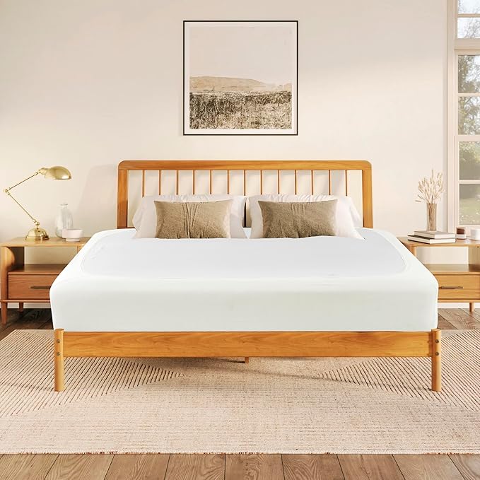 Biscaynebay Decorative Box Spring Cover Twin & Twin XL Size, Ivory Luxurious Jersey Knitting Stretchy Wrap Around 4 Sides Bed Skirt for Home/Hotels, Easy Fit Wrinkle Free Machine Washable