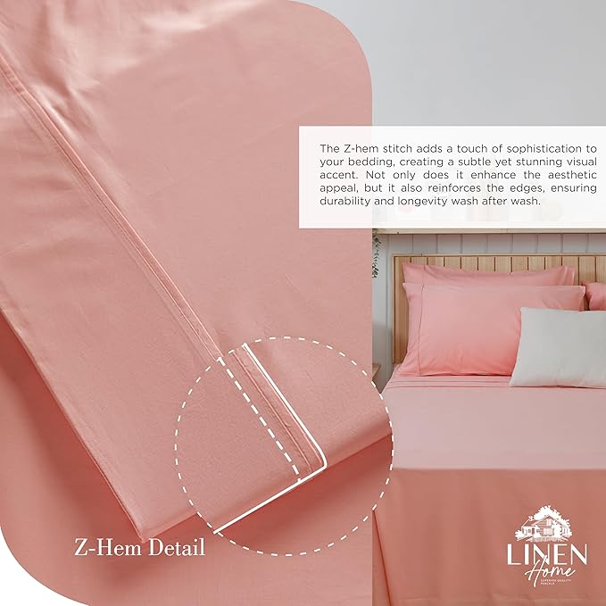 Linen Home 100% Cotton Percale Sheets Full Size, English Rose, Deep Pocket, 4 Pieces Set - 1 Flat, 1 Deep Pocket Fitted Sheet and 2 Pillowcases, Crisp Cool and Strong Bed Linen
