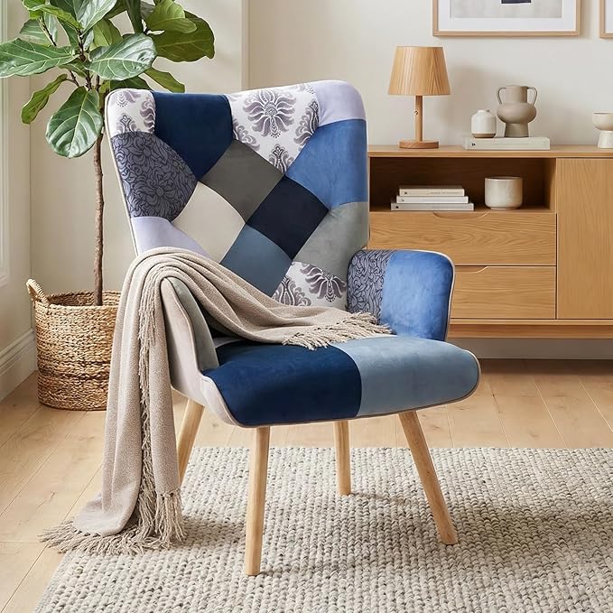 Joysoul Living Room Accent Chair Modern High Back Arm Chair, Houndstooth Pattern Bohemian Style Chairs for Bedroom Waiting Room