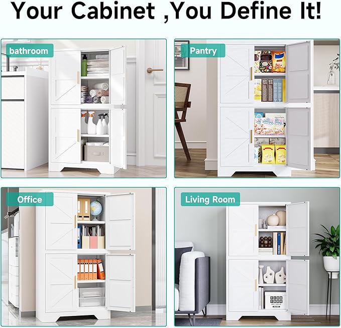 SISESOL White Storage Cabinet with 4 Doors and 2 Adjustable Shelves,Farmhouse Food Pantry Cabinets,Small Bathroom Cabinet,4 Tier Metal Storage Cabinets for Home Kitchen,Dining/Living/Laundry/Room | 4 Doors, 2 Adjustable Shelves, Farmhouse, Food Pantry ...