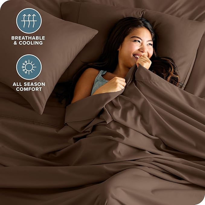 Bare Home King Sheet Set - 6 Piece Set - Hotel Luxury Bed Sheets - Ultra Soft - Deep Pockets - Easy Fit - Cooling & Breathable Sheets - Wrinkle Resistant - Cozy - Cocoa - King Sheets - 6 PC