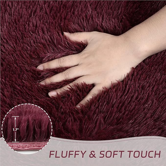 duduta Burgundy Plush Rugs for Bedroom 4x6 ft, Fluffy Carpet for Living Room, Shag Rug for Kids Room Dorm Nursery Playroom