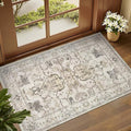jinchan 2x3 Washable Rug for Entryway - Vintage Floral Ultra-Thin Low Pile Soft Small Non-Slip Distressed Indoor Doormat Accent Rug for Entrance Kitchen Bathroom Bedroom (2x3ft, Taupe)