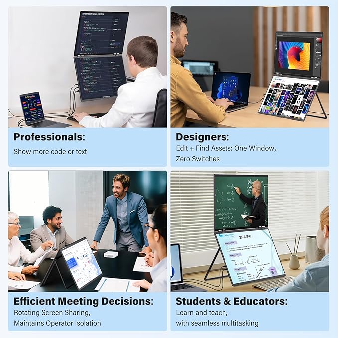 InnoView 23.8" Dual Portable Monitor 100% sRGB 3840x2160P 4K 315°Adjustable Dual Stacked Foldable Monitor Built-in Speakers Screen Extender with HDMI/USB-C/DP for Laptop Windows Mac