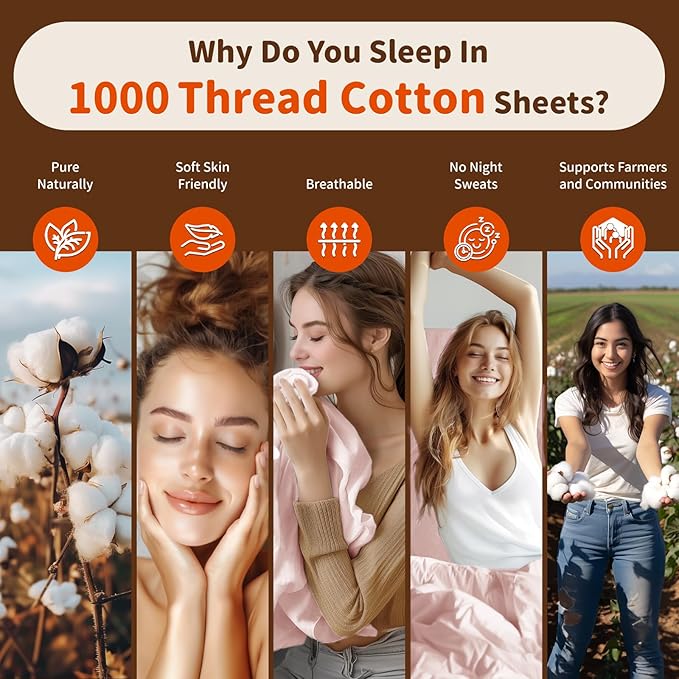 LBRO2M 1000 Thread Count 100% Egyptian Cotton Sheets Set Twin XL, 3 Piece Sets Bed Sheet Deep Pocket Sheet Set 16" Soft Comfortable All Season (Twin XL, Pink)