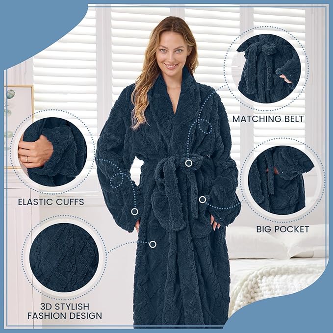MIZZEO Microfiber Robes for Women, Cozy Soft Warm Plush Women Robe Plush Long Bathrobe