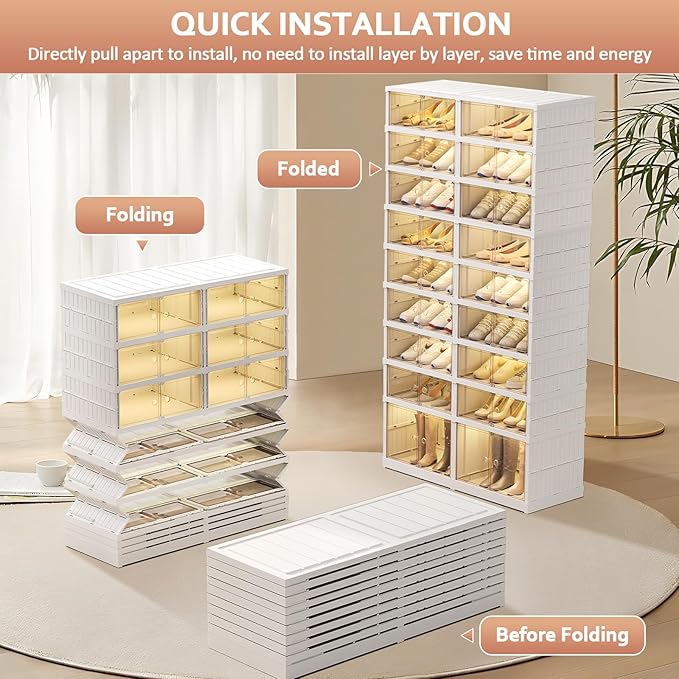 Collapsible Shoe Rack Organizer 9 Tiers-36 Pairs Foldable Shoe Cabinet with Doors, Large Plastic Folding Shoe Cabinet, Easy Assembly Shoe Shelves Organizer for Entryway, Living Room