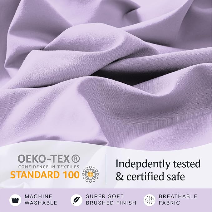 LuxClub 4 PC California King Sheet Set, Deep Pockets Wrinkle Free Cooling Bed Sheets Hotel Bedding for Women, Men, Includes 1 Fitted Sheet, 1 Flat Sheet and 2 Pillowcases-Lavender