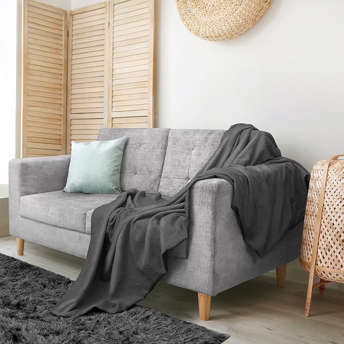 Utopia Bedding Smoke Gray 100% Cotton Blanket [Queen Size - 90x90 Inch] 350GSM Lightweight, Soft and Breathable Thermal Blanket for All Seasons