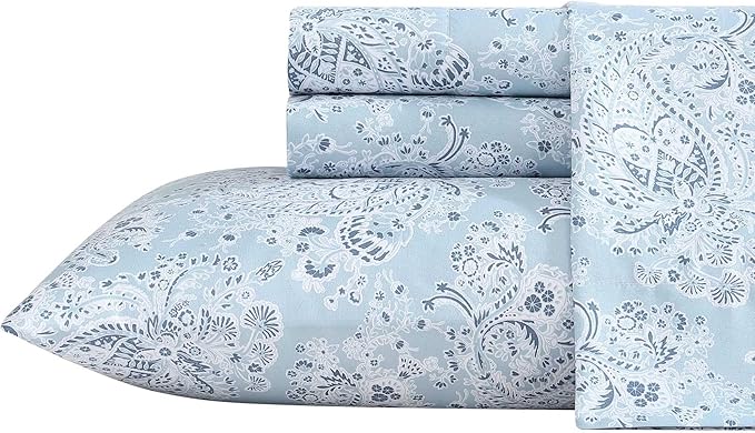 Wrangler - Twin Bed Sheets, Ultra-Soft & Lightweight Bedding with Matching Pillowcase, Lightweight Bed Set for All Season Comfort, Oeko-Tex Certified (Prairieland Paisley Blue)
