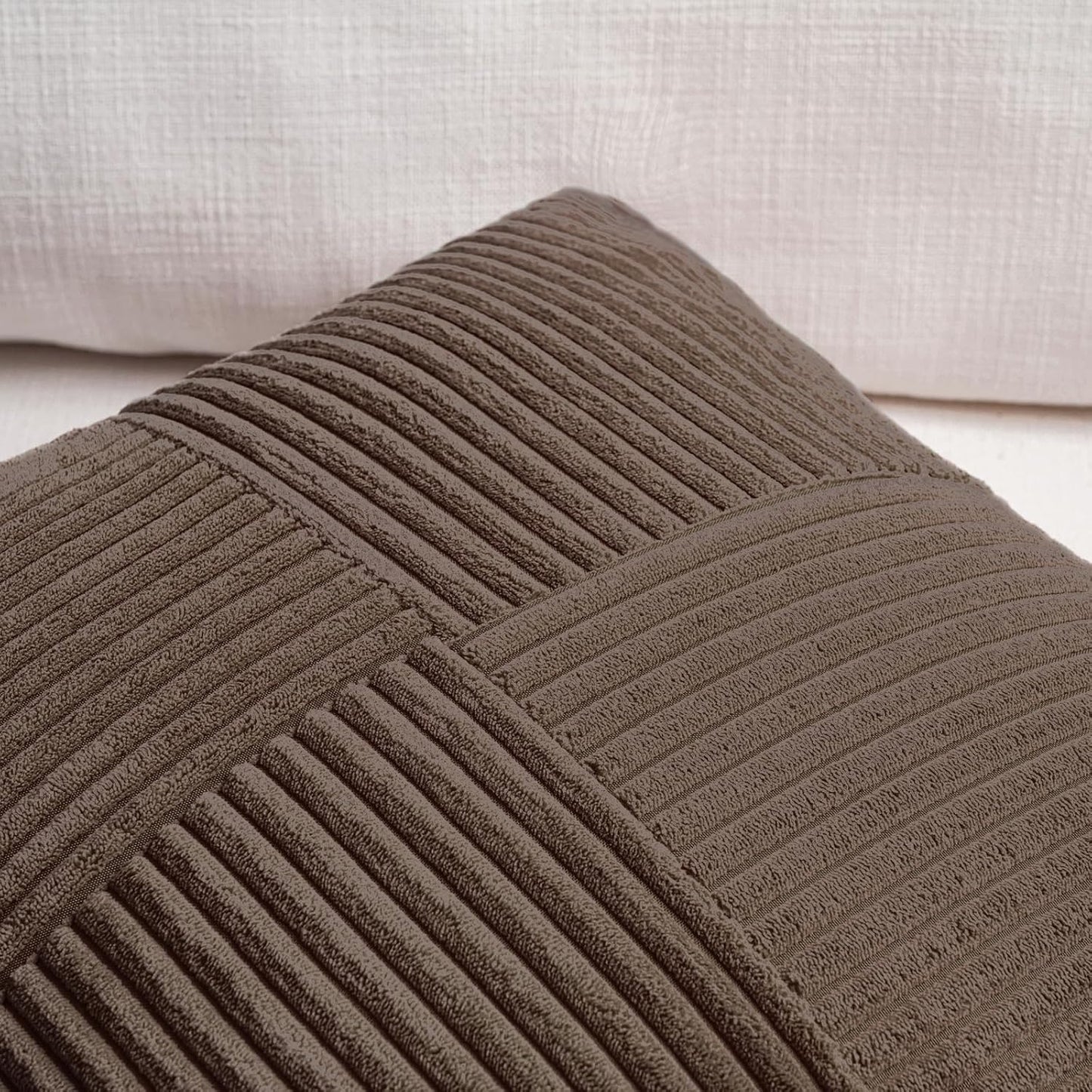 Fancy Homi 2 Packs Dark Brown Decorative Throw Pillow Covers 20x20 Inch for Living Room Couch Bed Sofa, Rustic Farmhouse Boho Home Decor, Soft Corss Corduroy Patchwork Accent Cushion Case 50x50 cm