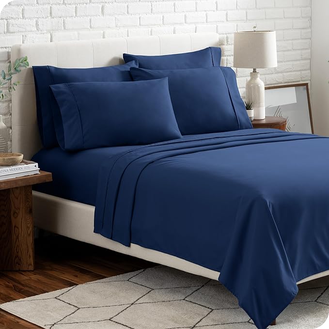 Bare Home Hotel Luxury Cal King Sheet Set, Extra Soft, 6 Piece Set, Deep Pockets, Easy Fit, Cooling & Breathable, Wrinkle, Fade, Stain Resistant, Includes 4 Pillowcases (California King, Dark Blue)