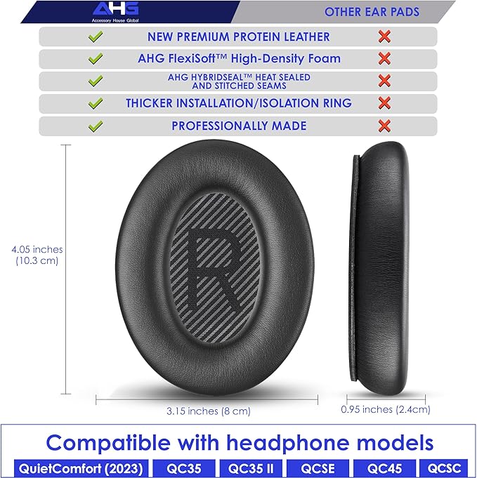 Replacement QC Ear Pad and Headband Pad Kit Cushion. Compatible with Bose QuietComfort (2023) QC45 QCSE QC35 II Wireless Noise Cancelling Headphones (Black) Easy DIY Fit