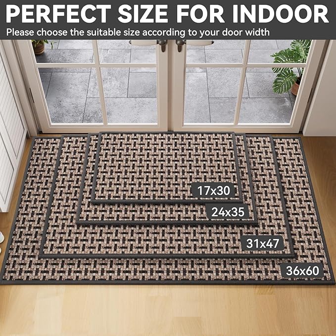 Indoor Door Mat Dirt 36x60 Resistant and Absorbent, Non-Slip Rubber Backing Floor Mats, Easy Clean Low-Profile Doormat for Entryway, Front Door, Inside Entrance Black