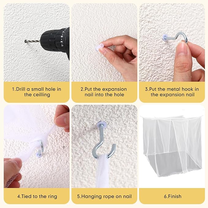 4 Corners Mosquito Net for Mosquiteros para Camas Bed Canopies Netting Bed Drapes Rectangular Mosquito Mesh for Camping Home Outdoor Travel(White B,L79 X W87 X H71 Inch,2 Opening)