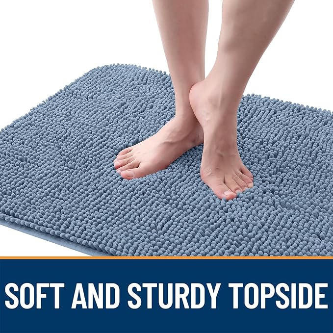 OLANLY Dog Door Mat for Muddy Paws 34x21, Absorbs Moisture and Dirt, Absorbent Non-Slip Washable Doormat, Quick Dry Chenille Mud Mat for Dogs, Entry Indoor Entryway Carpet for Inside Floor, Airy Blue
