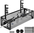 Under Desk Cable Management Tray, 15.7'' No Drill Steel Desk Cable Organizers, Wire Management Tray Cable Management Rack (1 Pack-Black)
