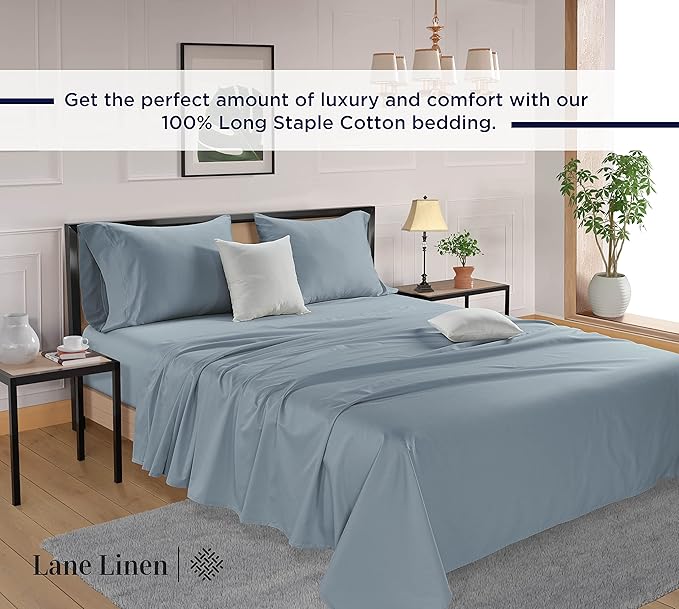 LANE LINEN 600 Thread Count 100% Cotton California King Sheet Sets, Fully Elasticized Reinforced Seams Fade Resistant Cal King Sheets, Ultra Soft & Comfy Sustainably Produced - French Blue