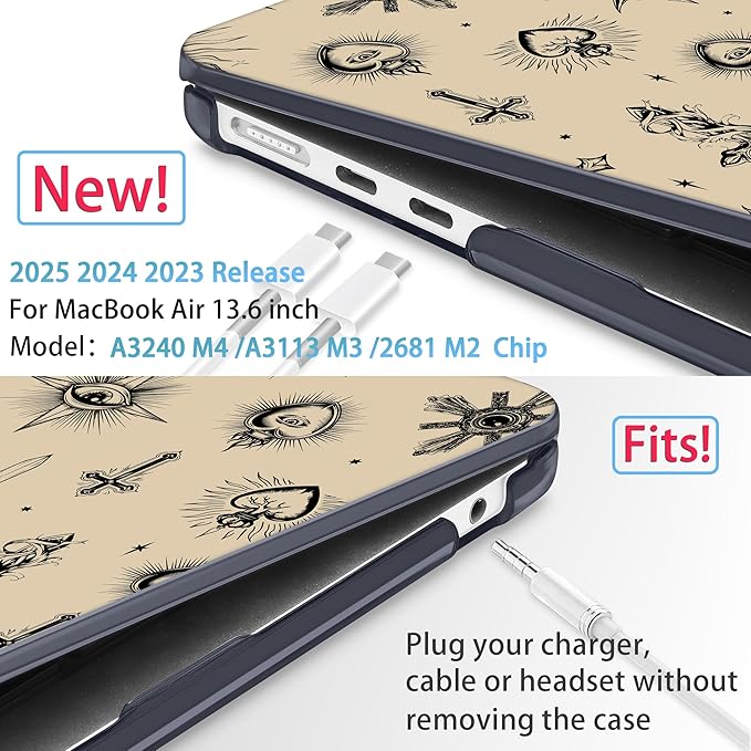 Mektron for 2025 M4 MacBook Air 13.6 Inch A3240 Case Fits 2023 A2681 M2 2024 A3113 M3 Chip with Liquid Retina Display Touch ID, Printed Plastic Hard Shell Cover for MacBook Air 13.6", Evil Eye