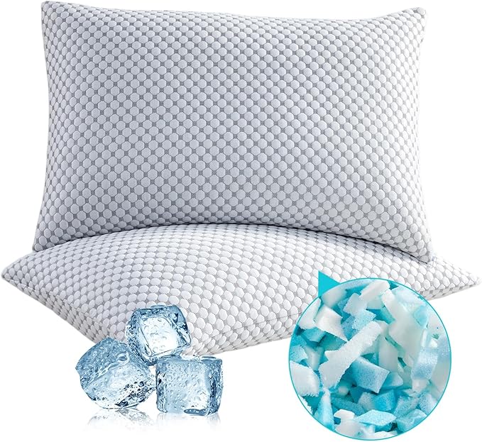 SAPHREAS Cooling Bed Pillows Queen for Sleeping, Luxury Hotel Shredded Memory Foam Pillows for Side Back Stomach Sleepers, Cool Firm Pillow for Neck Support