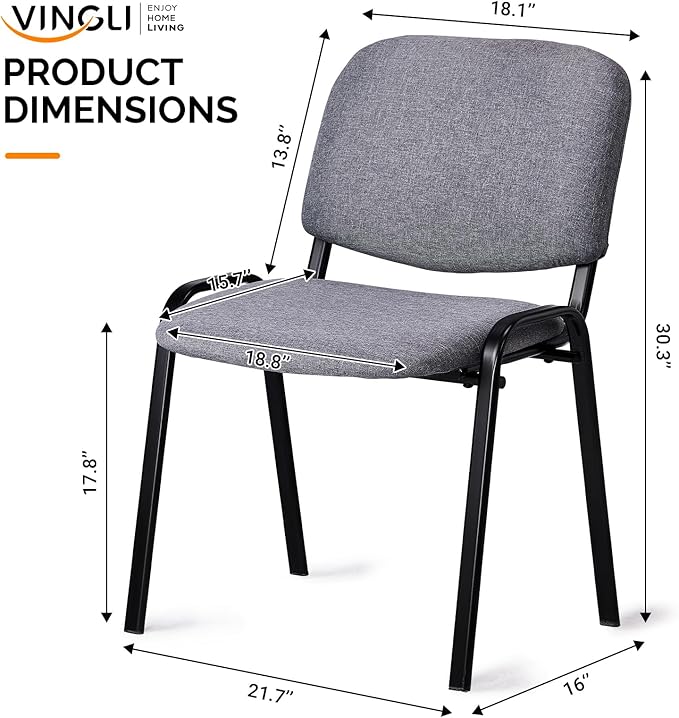 VINGLI Waiting Room Stacking Chairs, 5-Pack Fabric Church Conference Stackable Chair Set, for Office Guest & Reception Meeting Rooms, Lobby, Simple&Space-Saving, Fabric-Grey