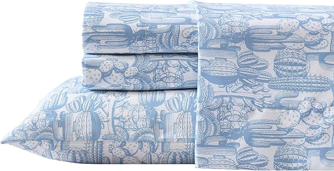 Wrangler - Full Bed Sheets, Ultra-Soft & Lightweight Bedding with Matching Pillowcases, Lightweight Bed Set for All Season Comfort, Oeko-Tex Certified (Cactus Toile Blue)