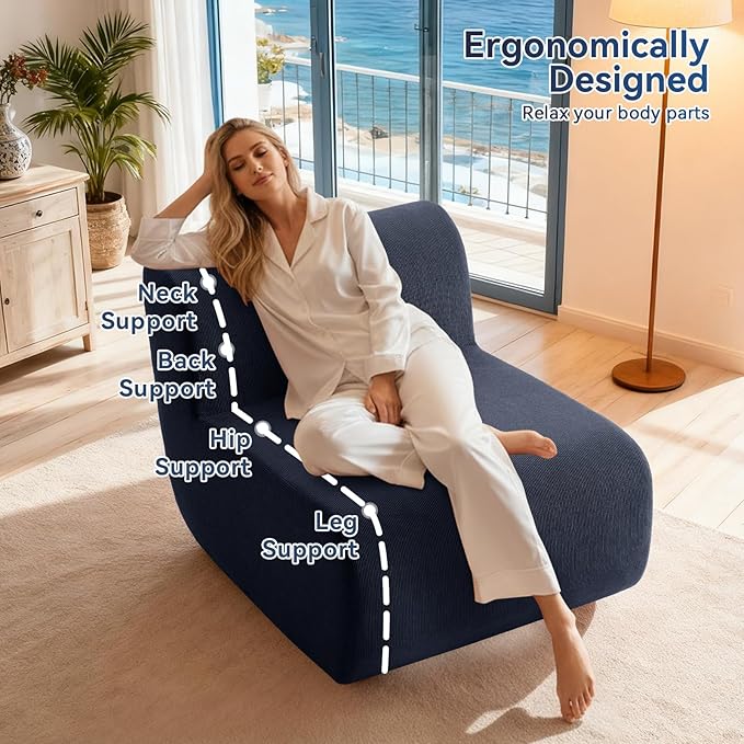 26" Single Sofa, 1 Seater Armless Corduroy Couch, No Assembly Modern Boneless Couch Compression Sofa in Box, Floor Sofa with Ergonomic Design for Living Room, Dark Blue