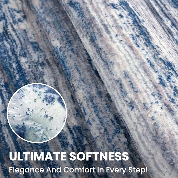 3x5 Modern Abstract Area Rug for Entryway, Navy Blue Gray Neutral Multi Super Soft Washable Rug with Non-Slip, Low-Pile Door Mat Indoor for Living Room Bedroom, Carpet with Non-Shedding