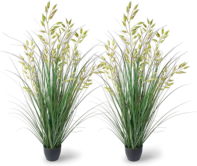 Silk Plants 2Pcs Tall Artificial Grass Plant Potted Artificial Greenery Floor Plants Faux Pampas Grass Tall in Pot Housewarming Gift House Garden Bathroom Lobby Outdoor Decoration (35In)