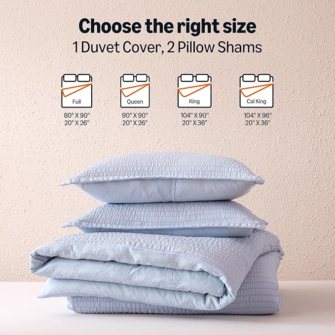 Amazon Basics Jacquard Geometric Microfiber 3-Piece Duvet Cover Set, Includes 1 Duvet Cover and 2 Pillow Shams, California King, Blue Striped