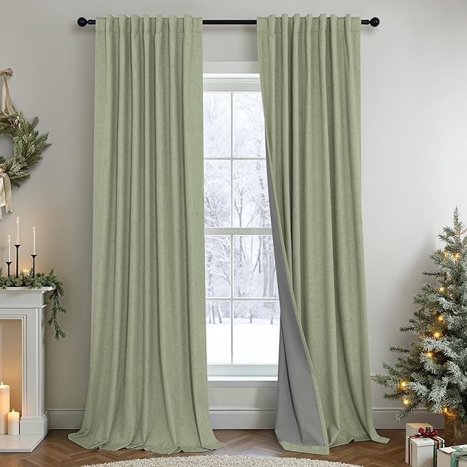 Nursery Blackout Curtains for Baby Girls Room Boys Bedroom Boho Cottagecore Cottage Core Home Decor Sage Green Curtains for Living Room 90 Inches Long 2 Panel Set Light Sage Pale Grey Green Gray Drape
