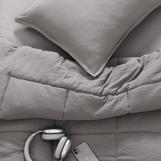 UGG King Size Comforter Set with 2 Pillow Shams Lightweight Down Alternative Comforter King Size Blanket Reversible Cozy Warm All Season Washable Hypoallergenic Bedding Set, Light Grey (Leonora)