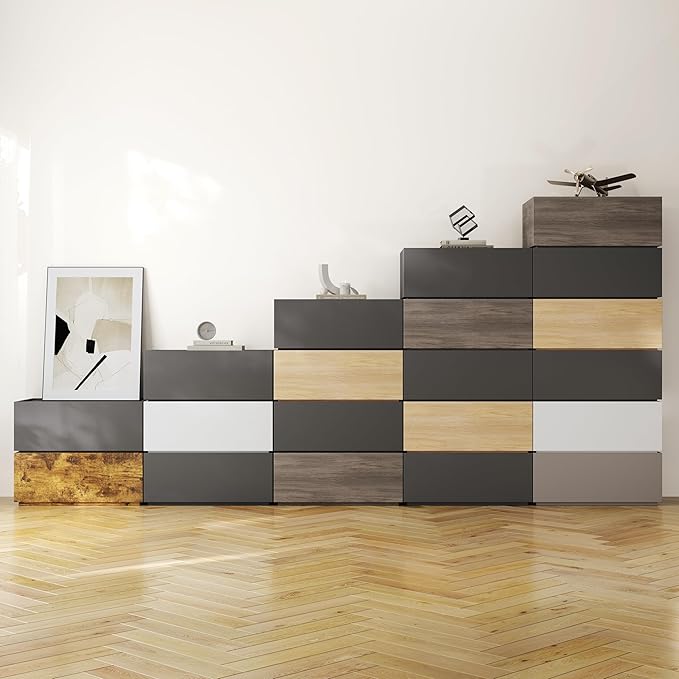 Modular Stackable Drawers, Modern Nightstand Modular Storage Bins - Storage Cabinet, Bedside Table, Sofa End Table for Living Room Hallway Entryway White Small Set 1