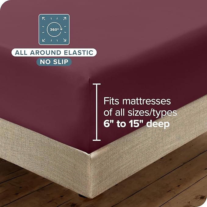 Bare Home Hotel Luxury Twin XL Sheet Set, Extra Soft - 4 Piece Set - Deep Pockets - Easy Fit - Cooling & Breathable - Wrinkle, Fade, Stain Resistant - Includes 2 Pillowcases (Twin XL, Burgundy)
