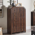 T4TREAM Fluted 5 Drawers Dresser, 48" Tall Modern Chest of Drawers with Thickened Curved Profile Design, Wood Closet Clothes Storage Organizer for Bedroom, Living Room, Hallway, Dark Walnut