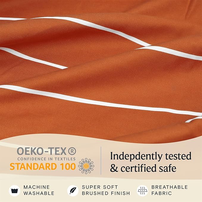 LuxClub 4 PC Sheet Set Bed Sheets Deep Pockets 16" Wrinkle Free Cooling Machine Washable Hotel Bedding Silky Soft - Striped-Autumn Orange Full