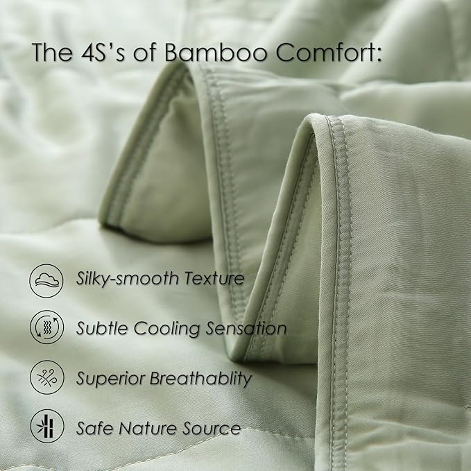EP Mode Lightweight Quilt Blanket for Summer, Viscose from Bamboo Fabric & Filling, Natural, Breathable & Machine Washable- Sage Green, Queen